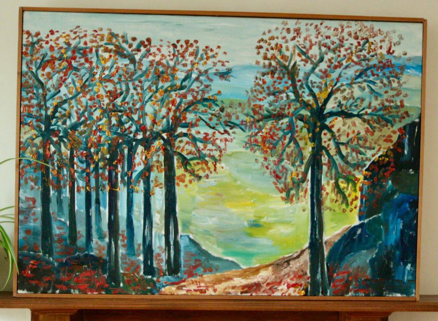 Original vintage Swedish oil on canvas – "Autumn Trees"