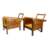 Vintage wooden veranda armchairs with inlaid marquetry 1930s
