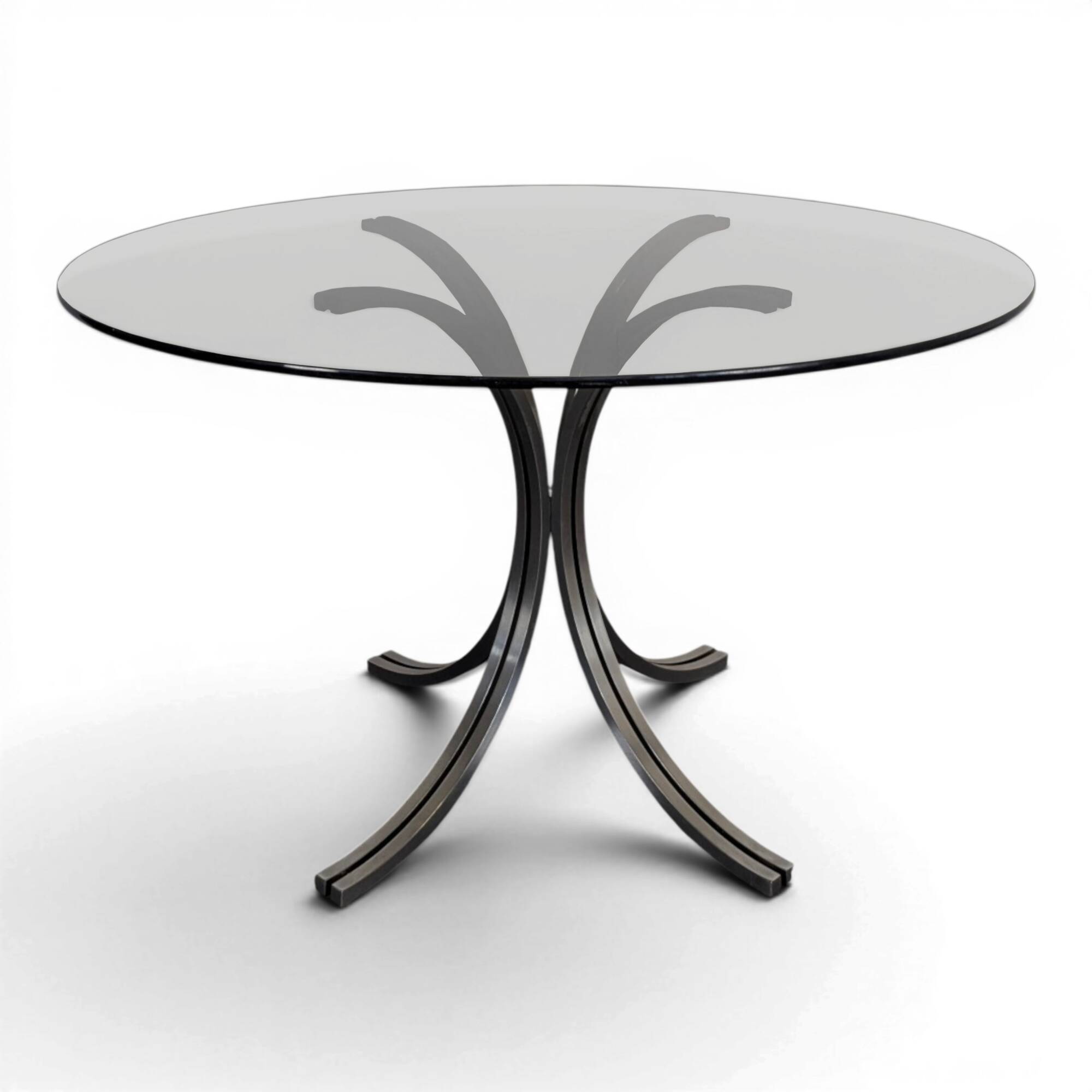 Table space age plateau verre fumé et piètement chromé
