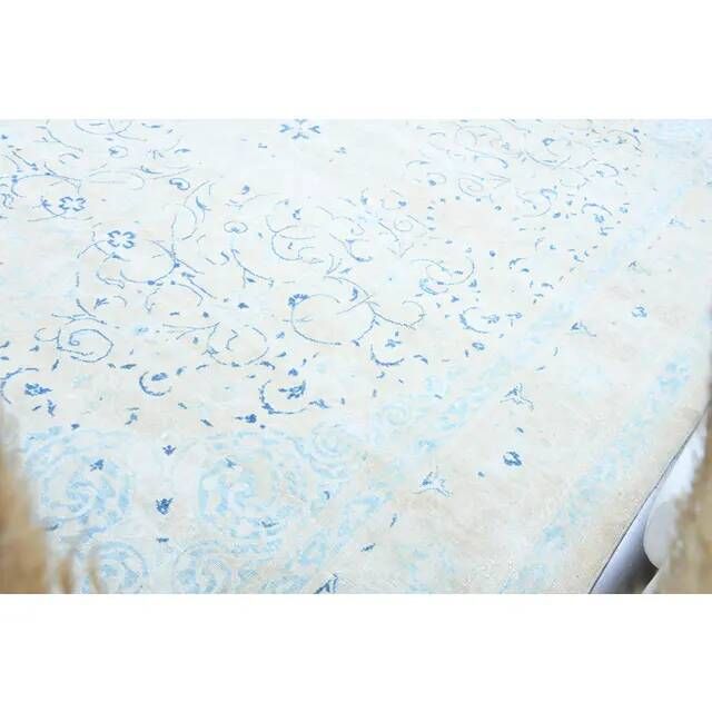 1970s Vintage Persian Handmade Wool Cotton Light Blue Area Rug 291x397