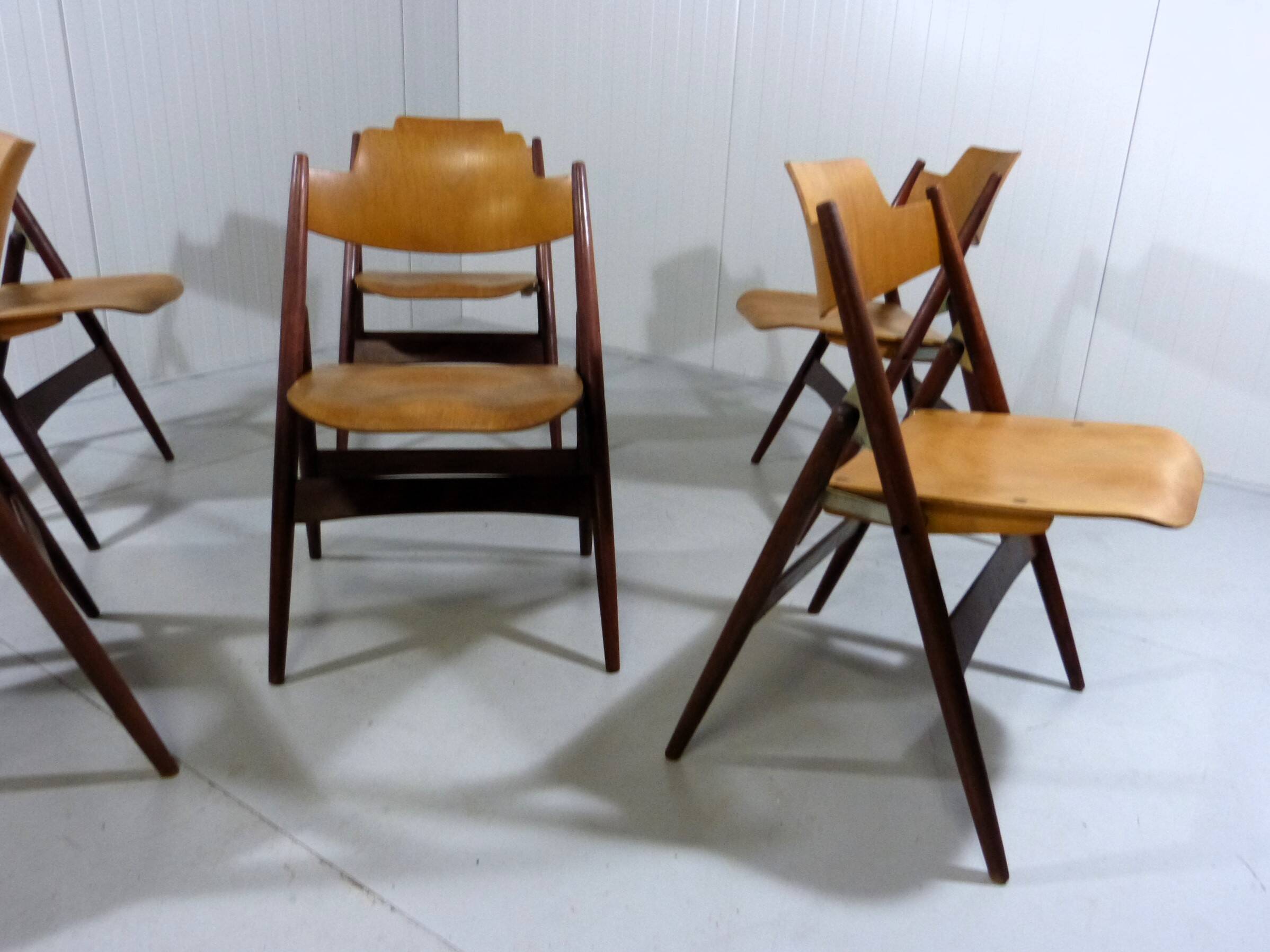 Set of 6 Egon Eiermann SE 18 folding chairs Wilde + Spieth, 1950s