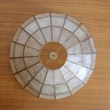 Chandelier pendant lamp in mother-of-pearl and vintage brass