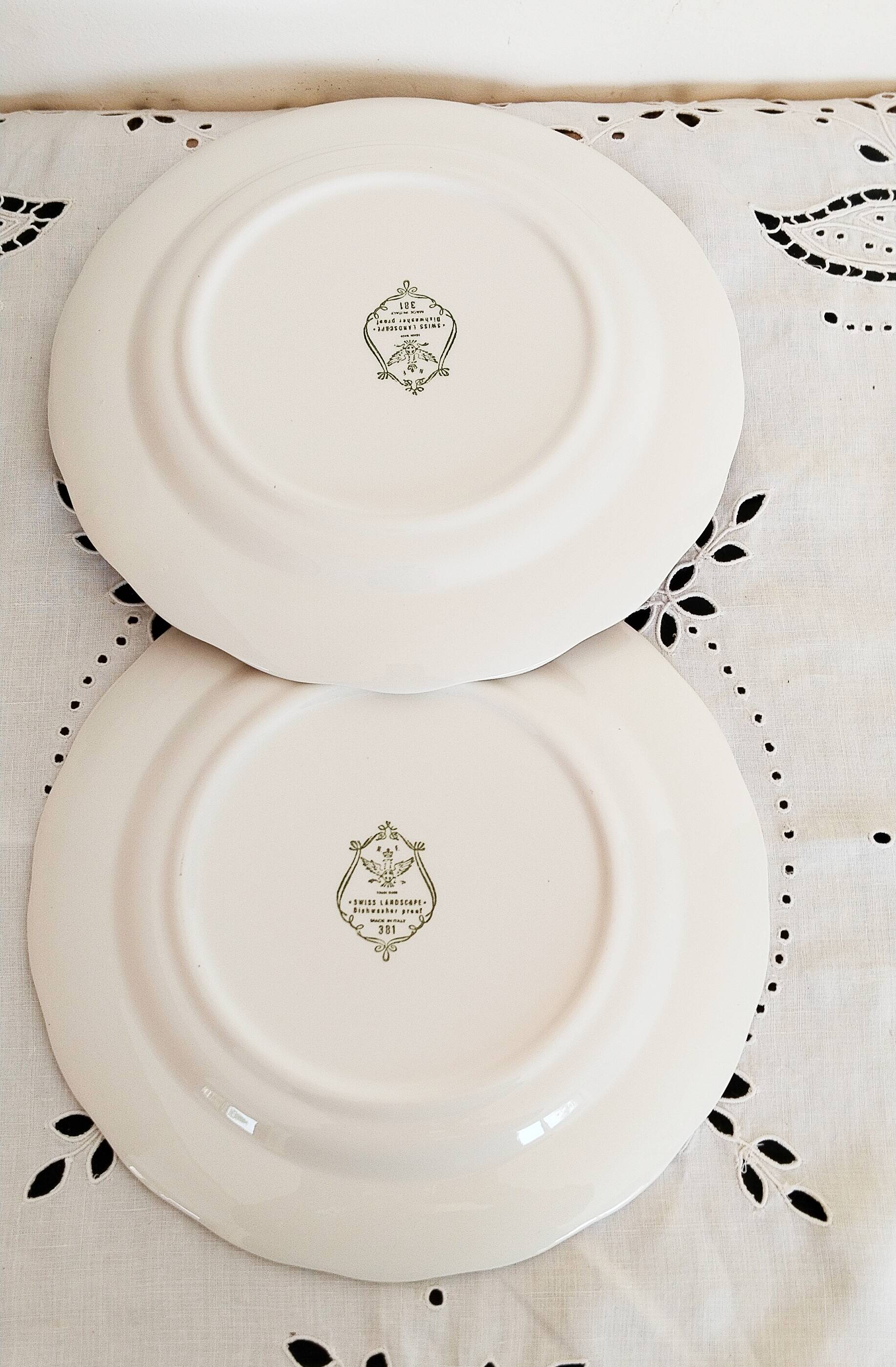 2 Italian English porcelain dinner plates: Swiss Landscape