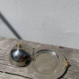 Silver-plated metal butter dish with knots