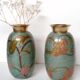 Pair of enamelled brass vases