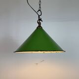 Industrial British Green Enamel Factory Pendant Lamp, 1950s