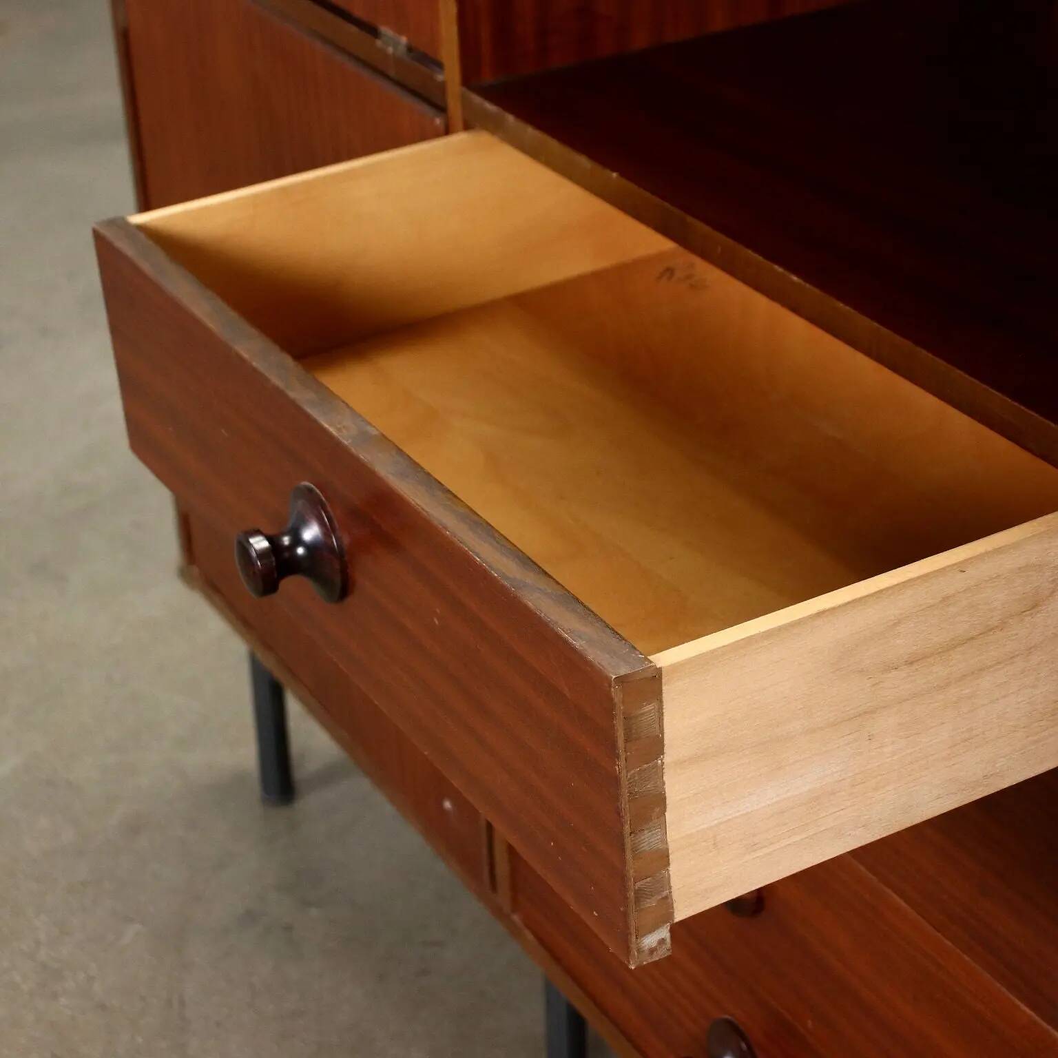 High metal cabinet with mahogany veneer, Italy 1960s