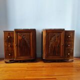 Pair of Art Deco bedside tables in solid walnut, 1940