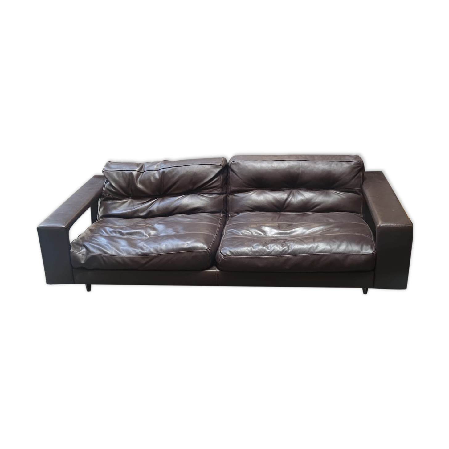 Four-seater sofa in dark brown leather from Steiner by designer Pascal Daveluy, model