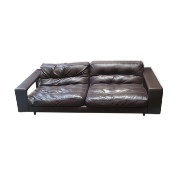 Four-seater sofa in dark brown leather from Steiner by designer Pascal Daveluy, model
