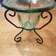 Vase en verre sur pieds fer forgé vintage