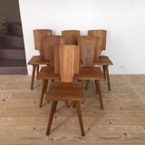 Pierre Chapo series of 6 chairs S 28 solid elm from 1976
