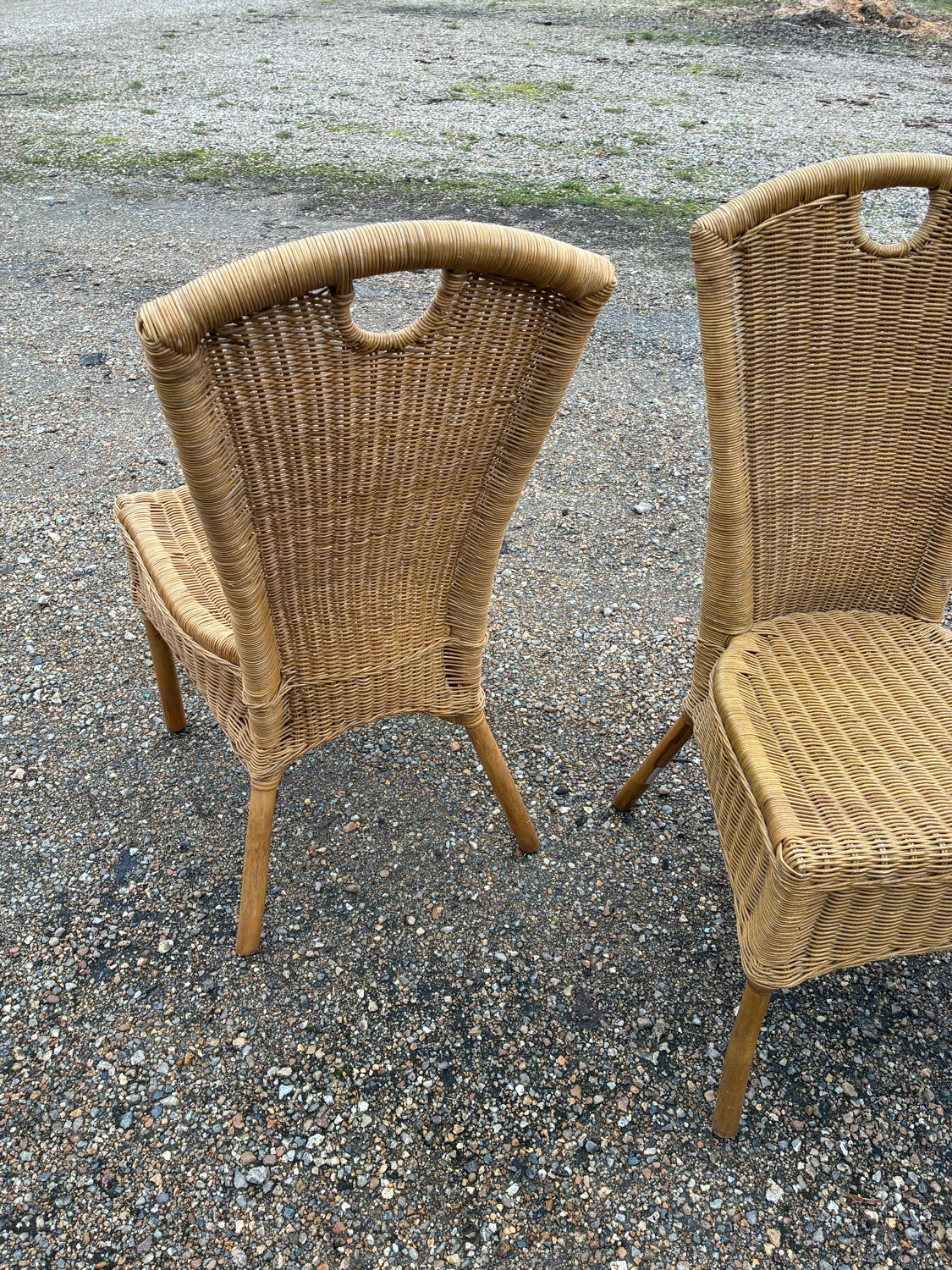 3 rattan and bamboo chairs