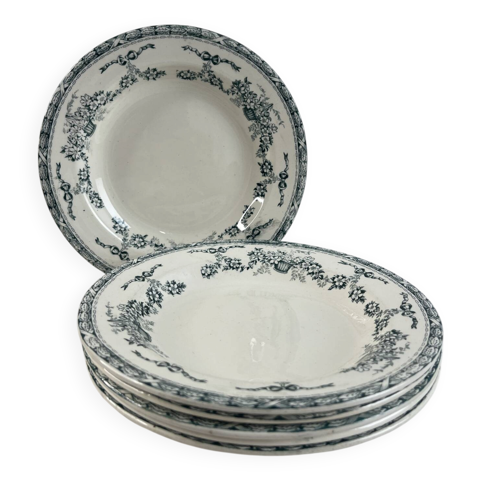 Set of 6 deep plates in ironstone Ninon 24cm