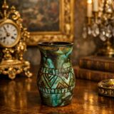 Vase Alain Maunier Vallauris 1950s 60s geometric turquoise decoration