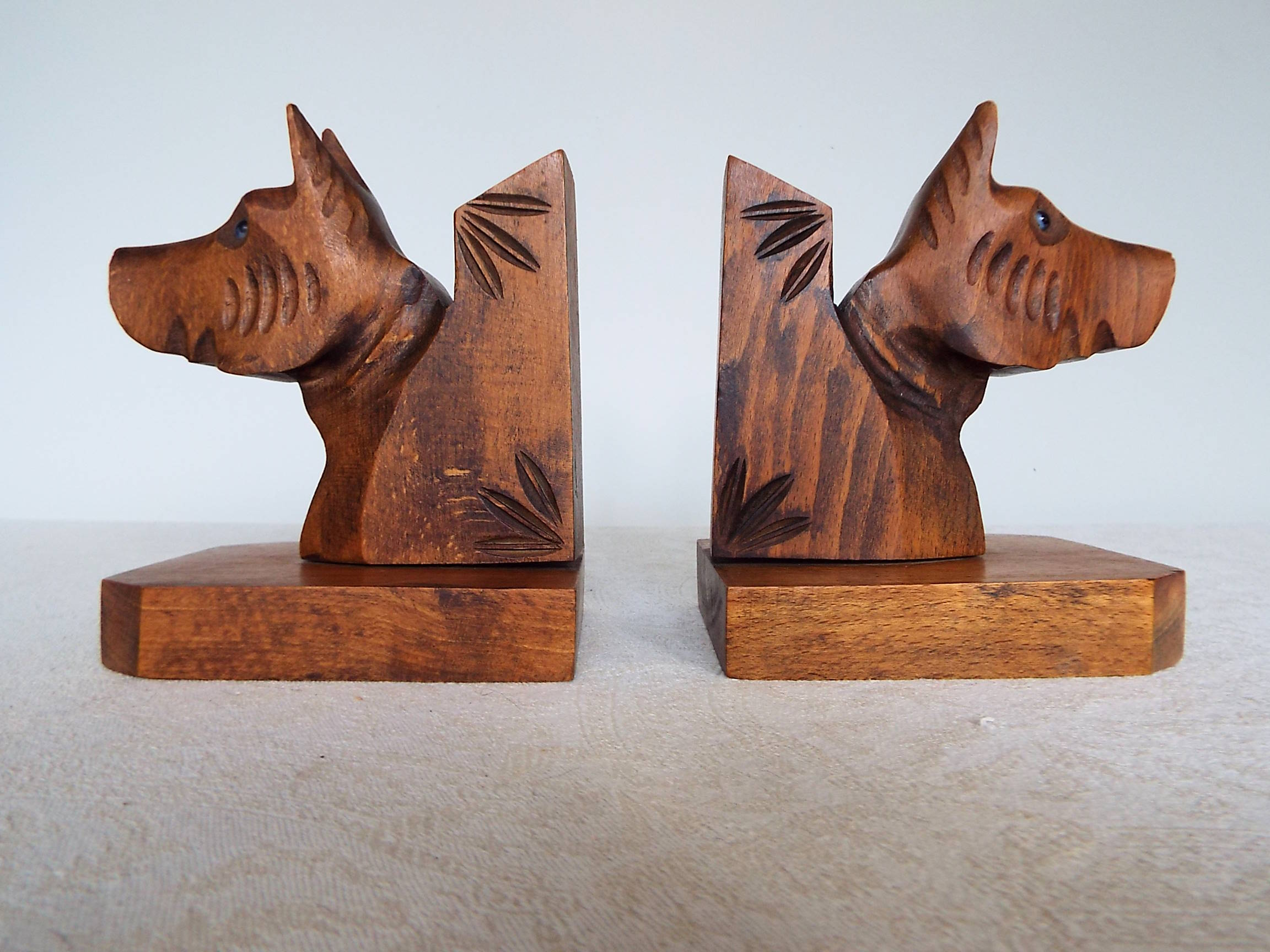 Wooden dog bookends