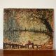oil on pointillism landscape panel signed Hanriot 20th century