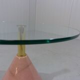 Italian Memphis style pink natural stone & glass side table 1980’s