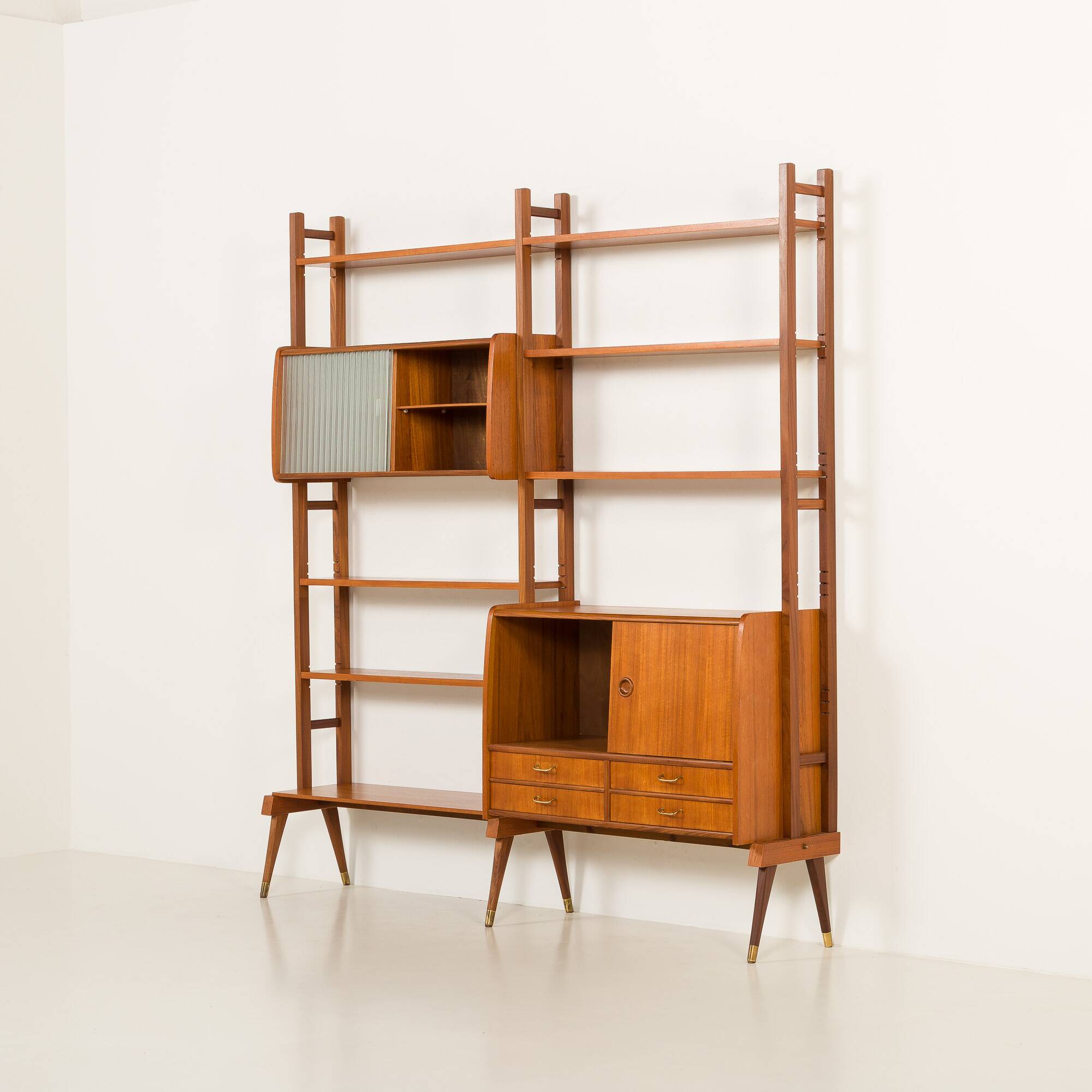 Scandinavian free standing teak wall unit, Norway 1960s.