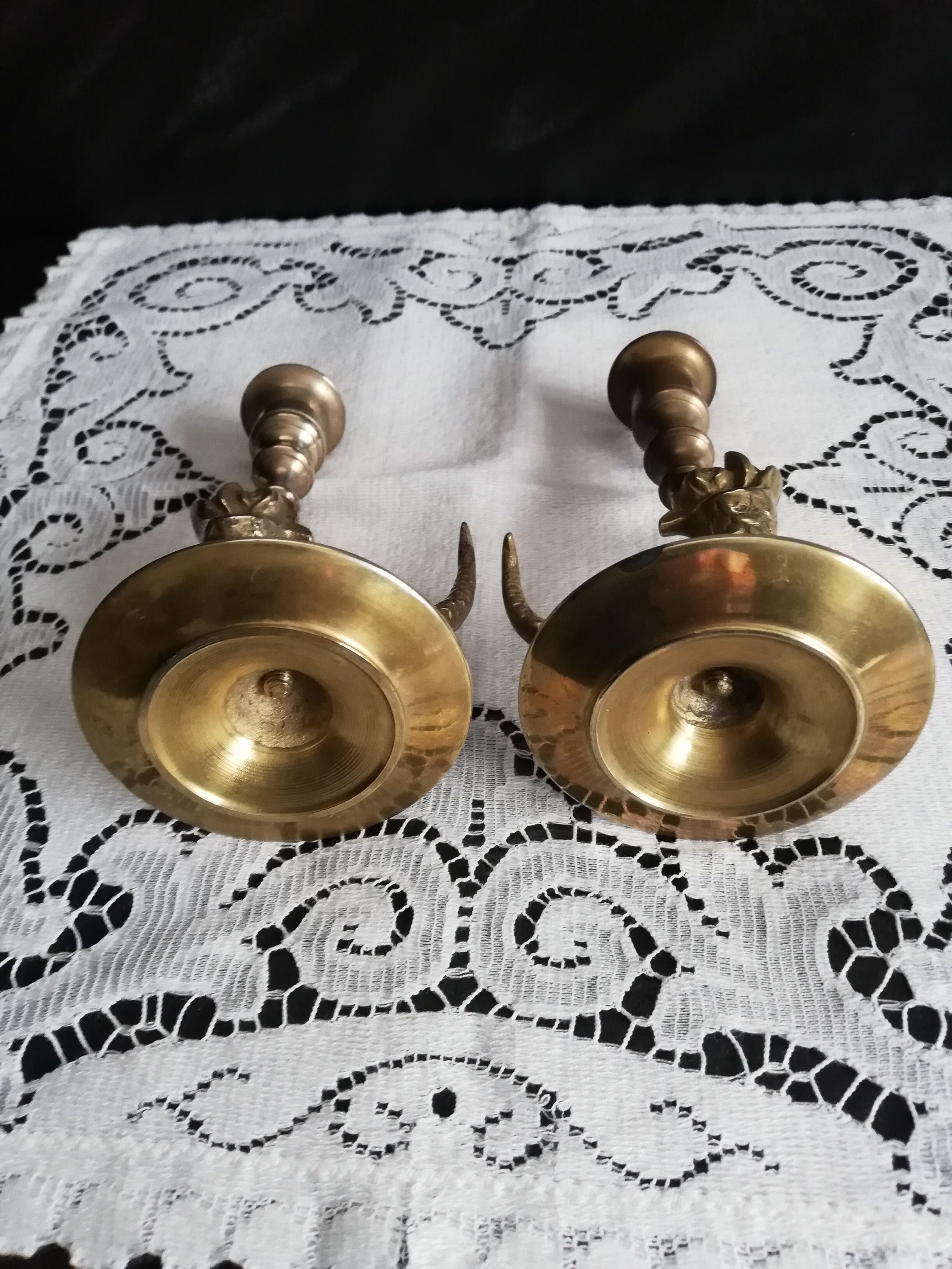 Duo brass fish candlesticks