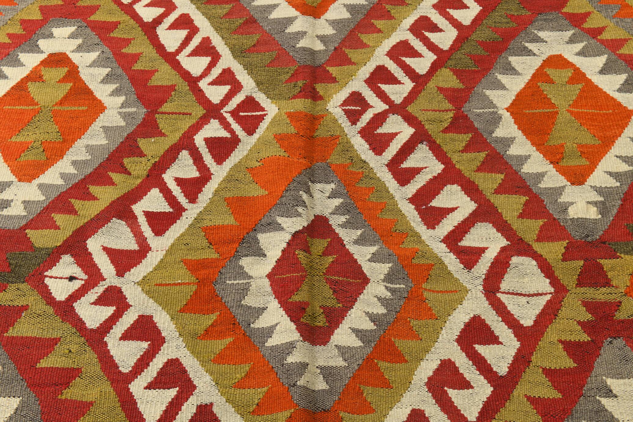 Red & Green Tribal Handmade Turkish Kilim Rug, 163x316Cm