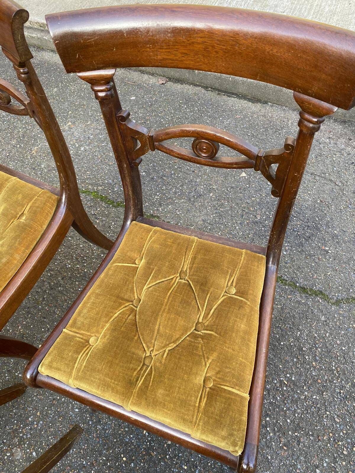 4 Regency chairs in solid wood and mustard yellow velvet fabric from the 19th century.
