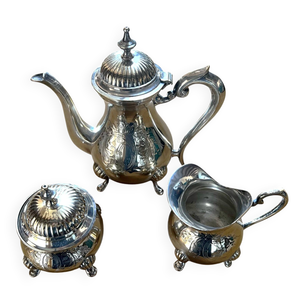 Service 3 pièces à thé, café en métal argenté orfèvre François Frionnet