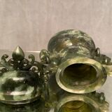Covered pot richly carved stone jade type Far East China