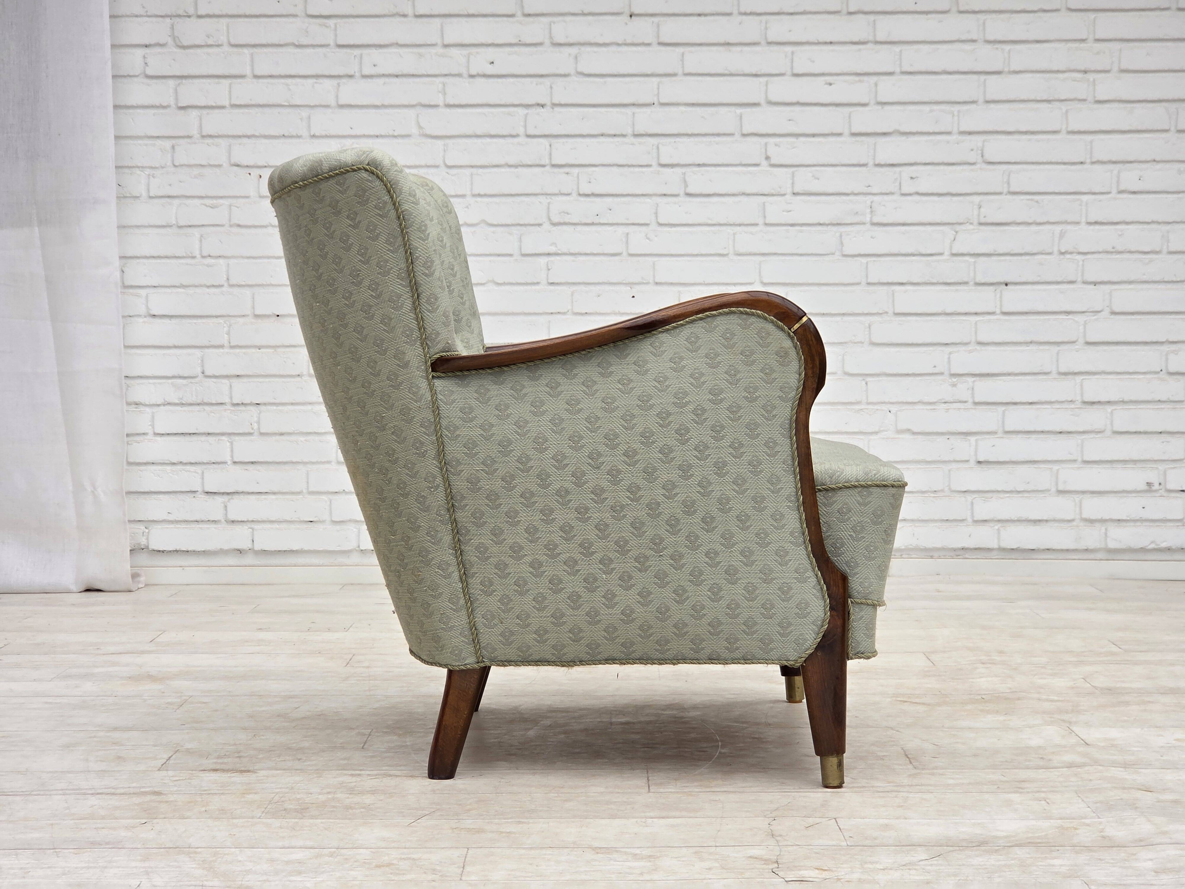 1960s, Danish armchair, light blue furniture fabric, beech wood.