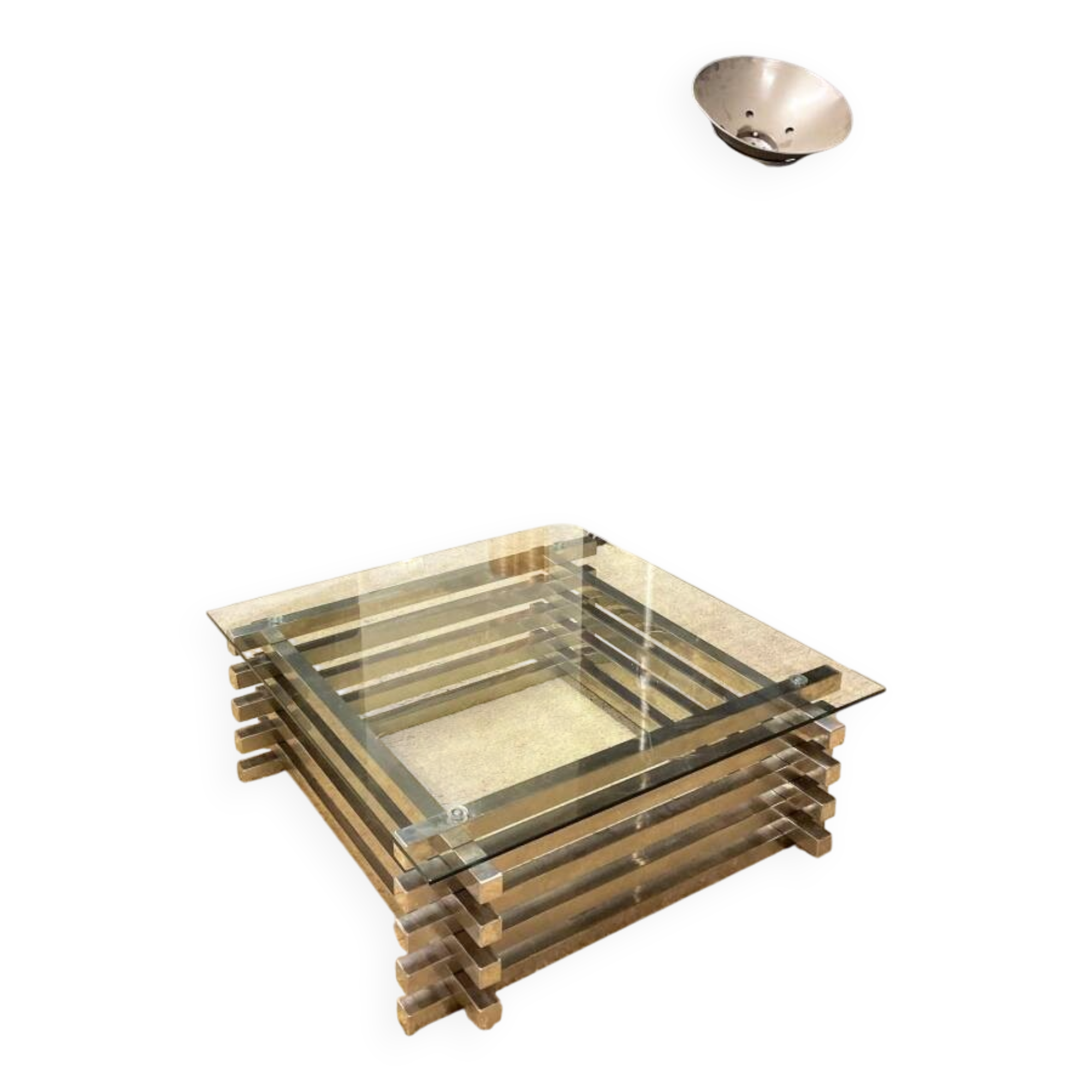 Polished stainless steel coffee table - Italian '70s style