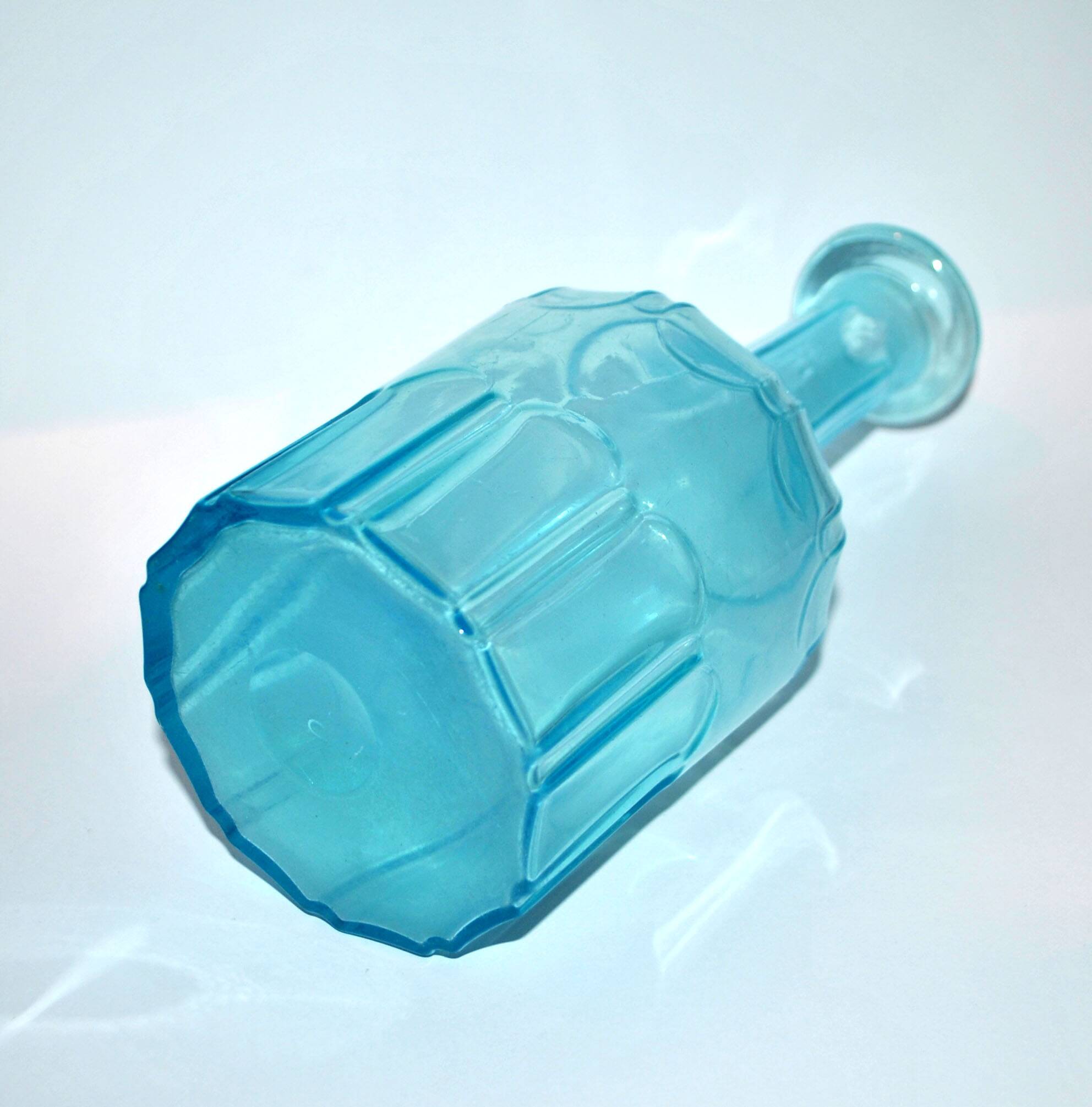 Vintage turquoise blue molded glass carafe 24cm