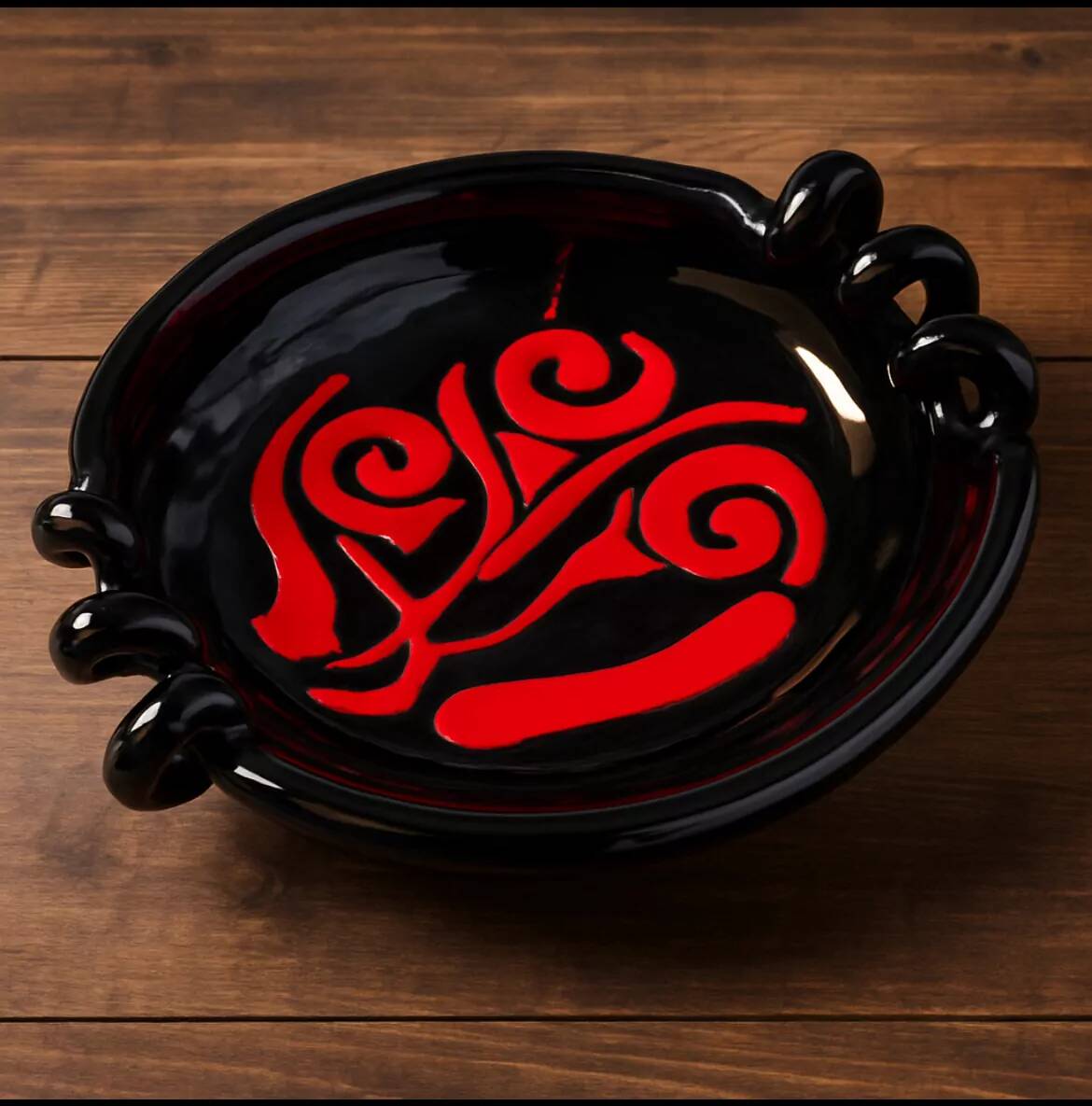 Vintage decorative bowl in black and red ceramic – 1960s/70s