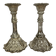 Pair of pressed glass candlesticks with silver plating.