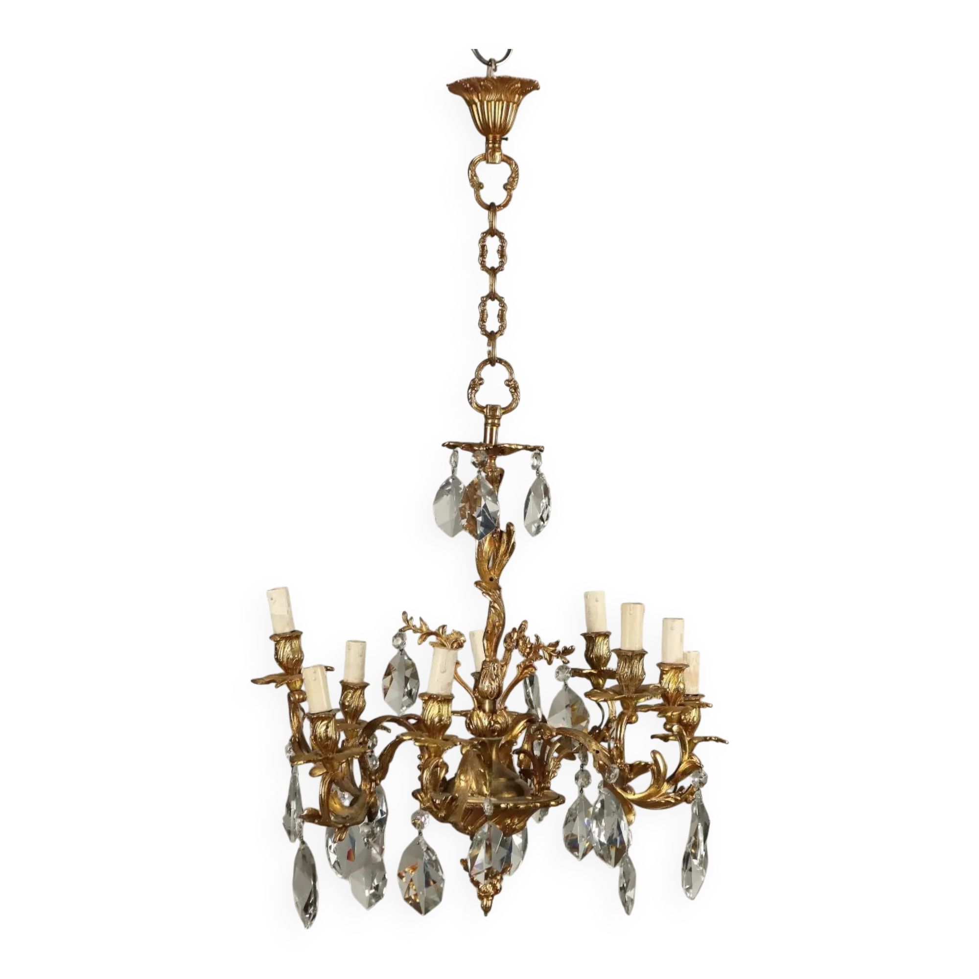 Antique Rococo-style chandelier in gilded bronze, 20th century.