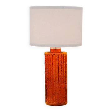 Grande lampe de table en verre orange par Gustav Leek pour Orrefors, Suède