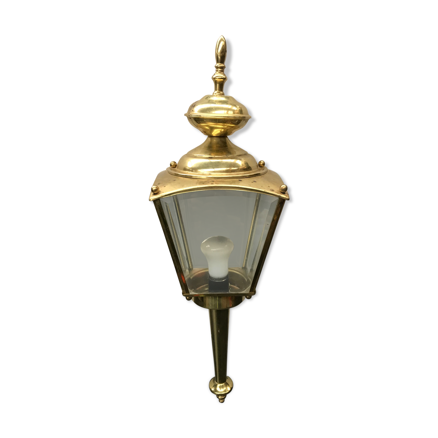 Gold metal lantern wall light with vintage beveled glass
