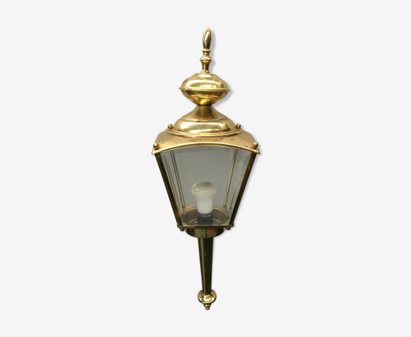 Applique lanterne métal doré avec verre biseauté vintage | Selency