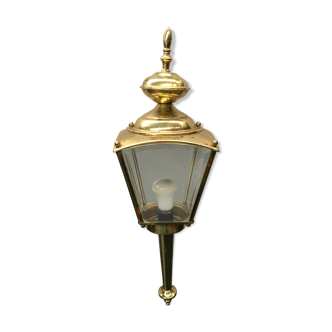 Gold metal lantern wall light with vintage beveled glass