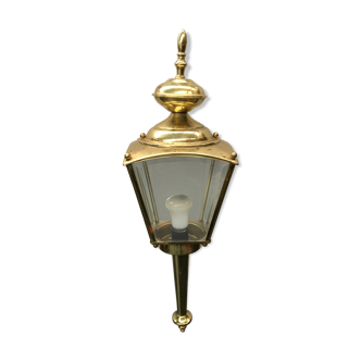 Ancient golden metal lantern wall light vintage bevelled glass