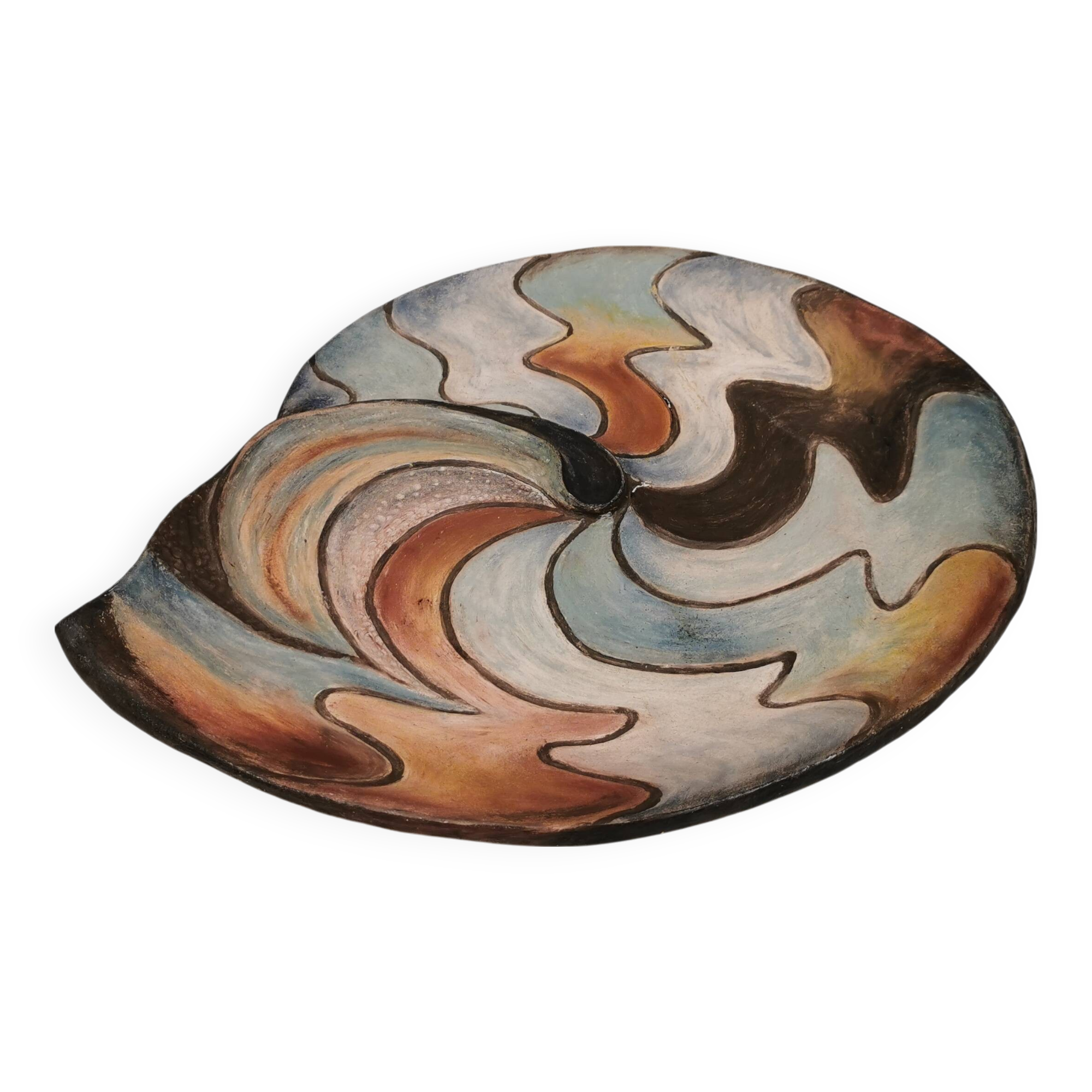 Large handmade decorated ceramic dish. Ruth Grønne Denmark 2001