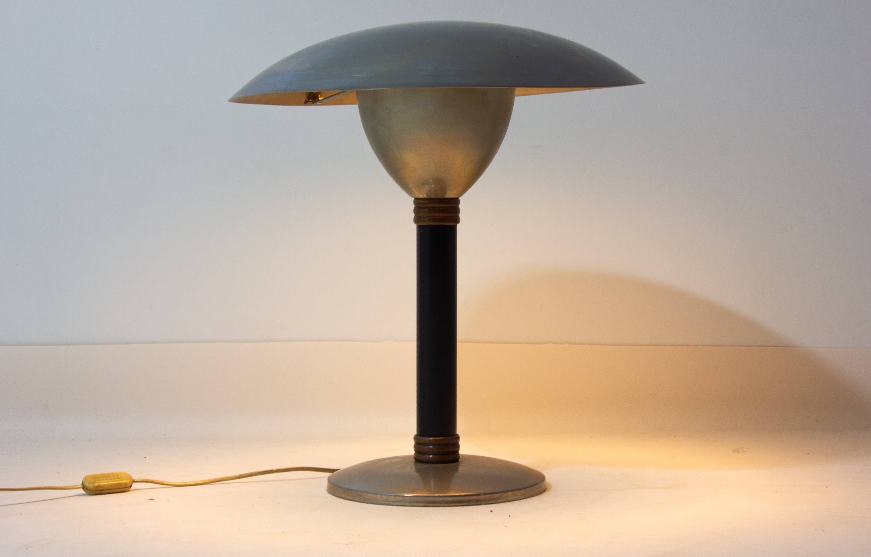 Italian desk / table mushroom lamp in brushed metal, 1950s