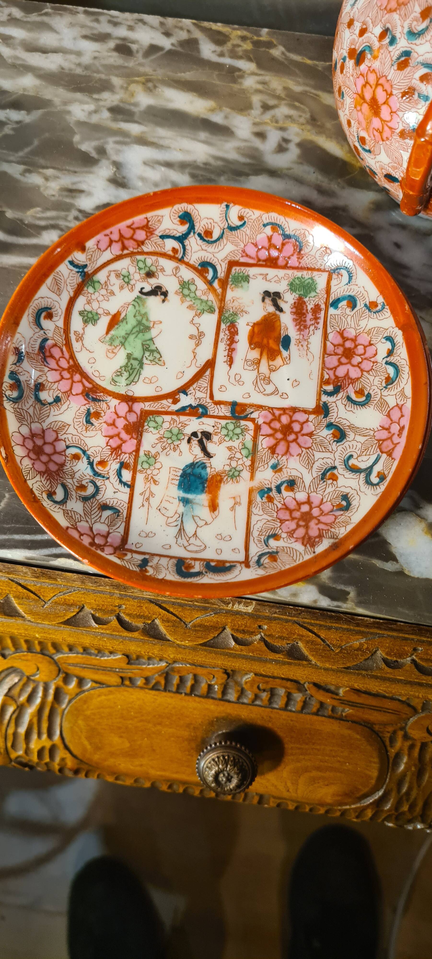lot  7 tasses  porcelaine  the ou café    japonaise  et  theiere  1950 a 70