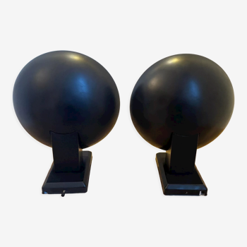 Pair of vintage modernist wall lamps, black lacquered metal, Italy 80s