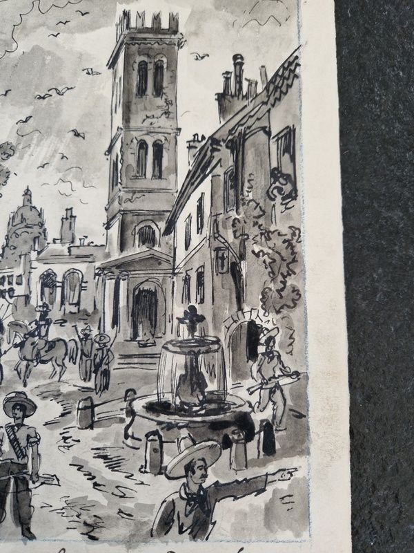 Jacques Boullaire (1893-1976) - Ink and ink wash on paper - The city is silently