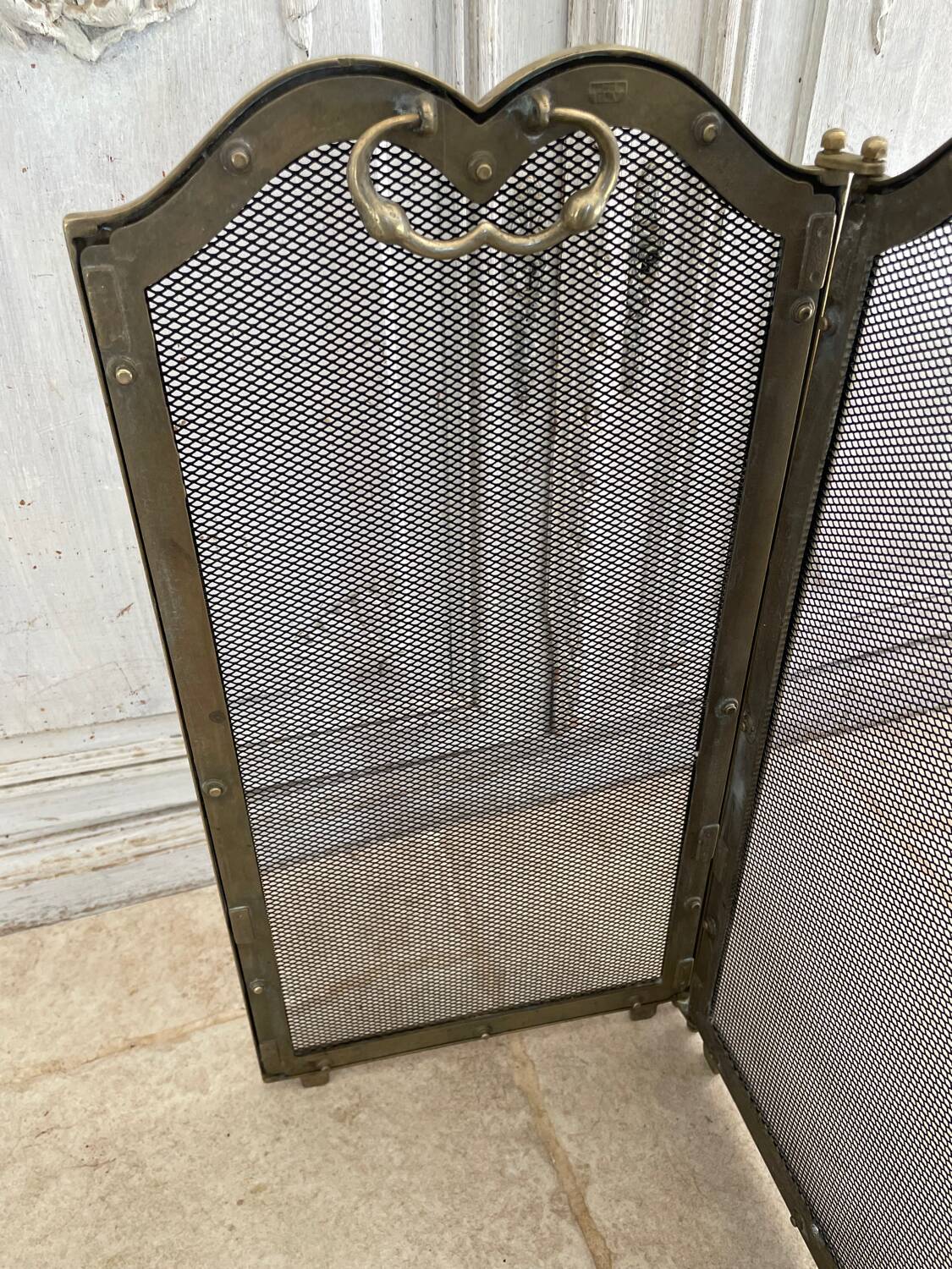 Italian brass fire screen with 4 panels