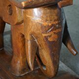 African elephant stool in carved wood, mid-century in Wabi Sabi style, 1940s.