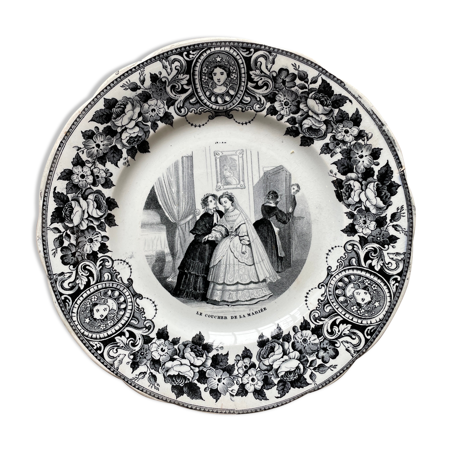 Talking plate Creil & Montereau "the bride's bed"
