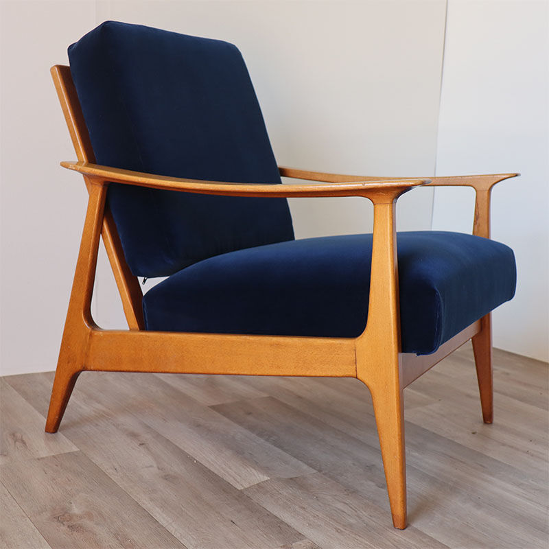 Scandinavian armchair in wood and velvet circa 1960