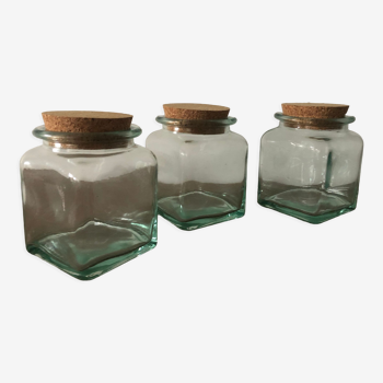 Trio of thick glass jars