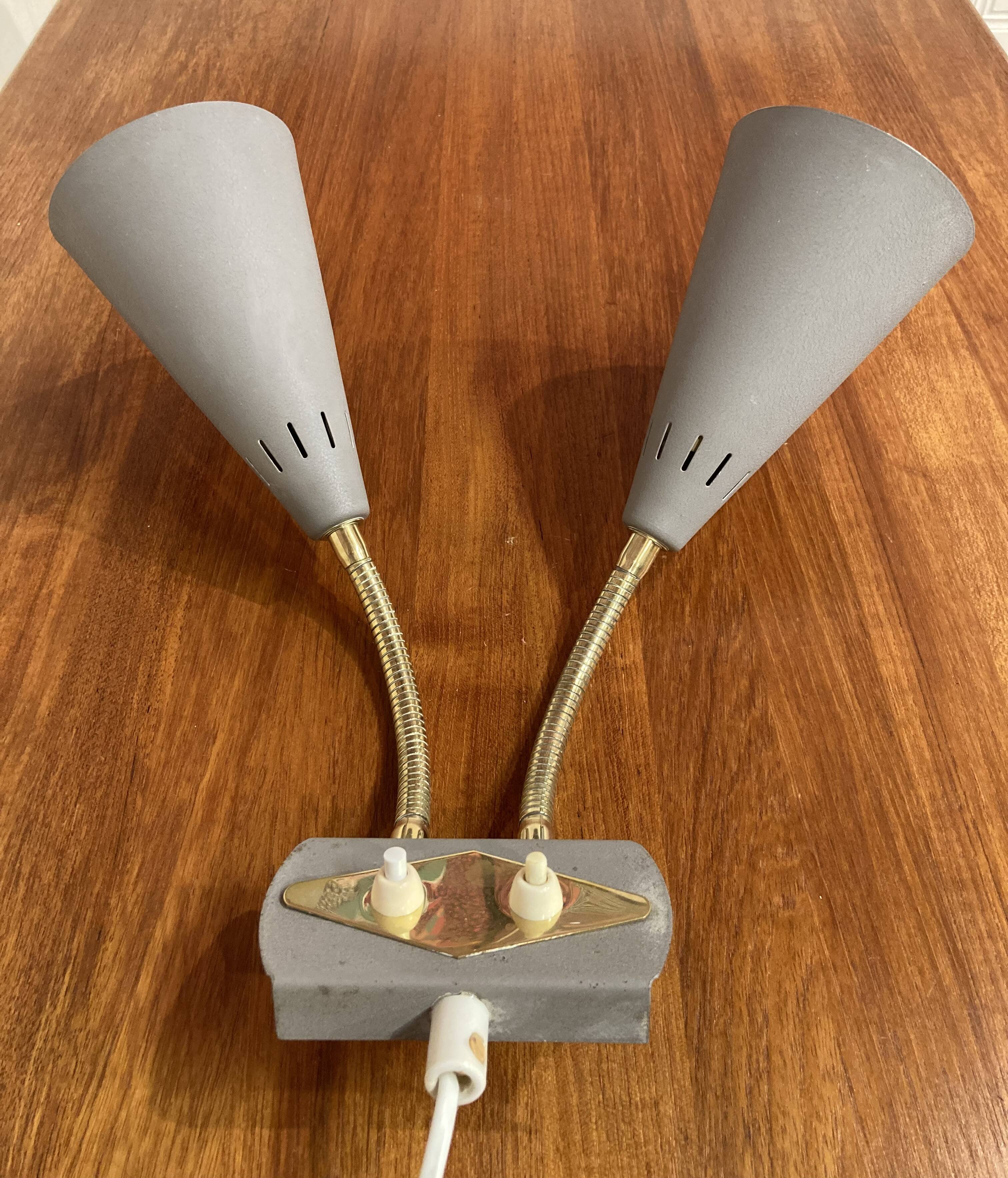 Double metal wall lamp, Scandinavian design 1950.